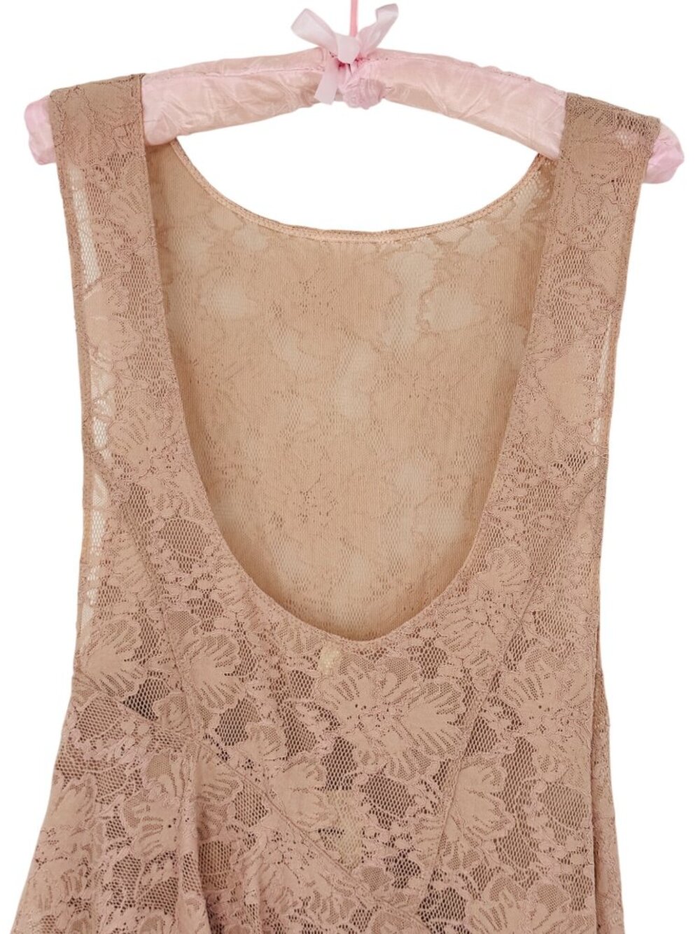 NWT Free People Asymmetrical Tiered Ruffle Hem Pink Lace Dress S | Coquette Boho - Picture 7 of 16